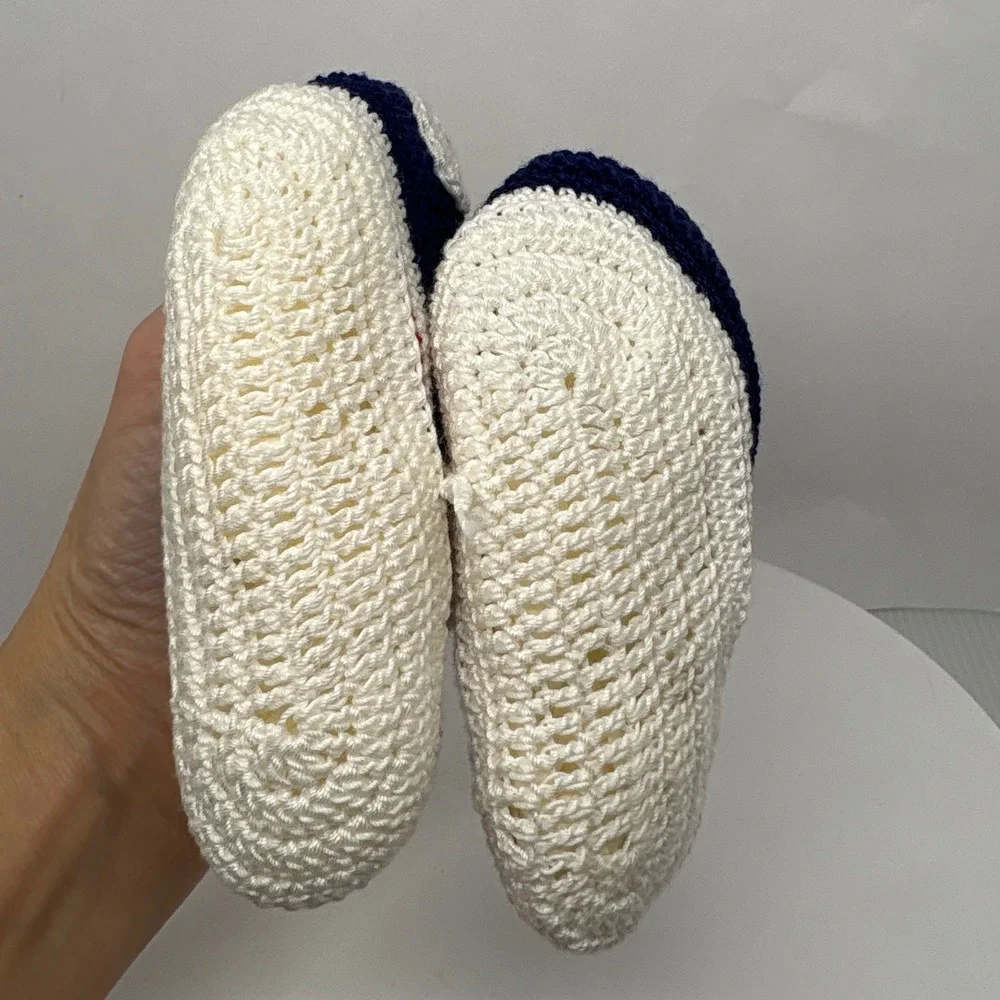 Handmade Crochet Baby Shoes High Top Sneaker Navy Blue White‎ Red Baby Shower